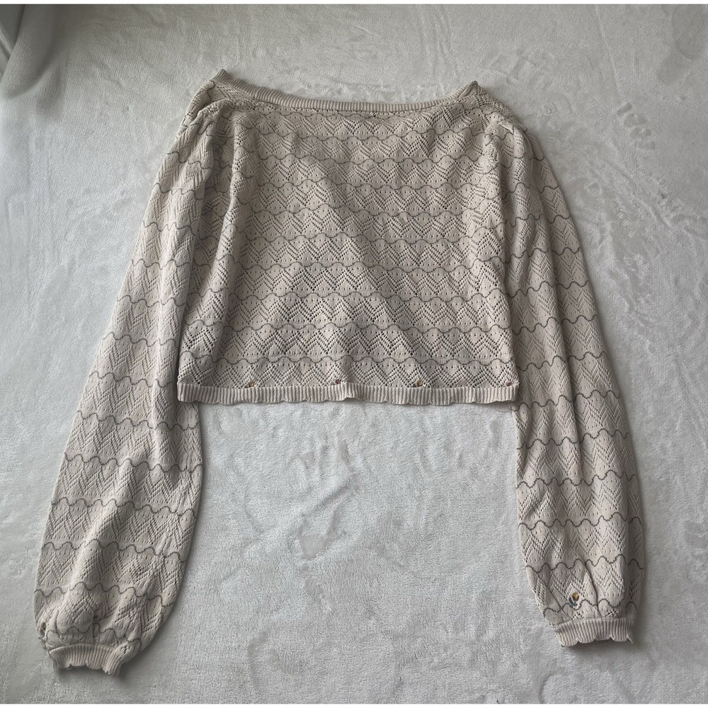 Forever 21 Beige Long Sleeve Button-Up Cardigan With Flower Embroidery Women's S - Picture 7 of 8